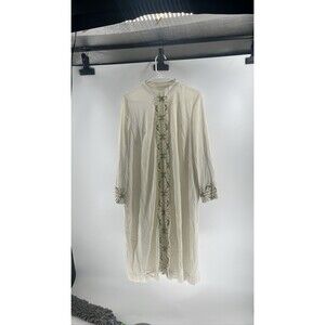 Womens Embroidered Kaftan Gown Lounger Robe Dress Green White